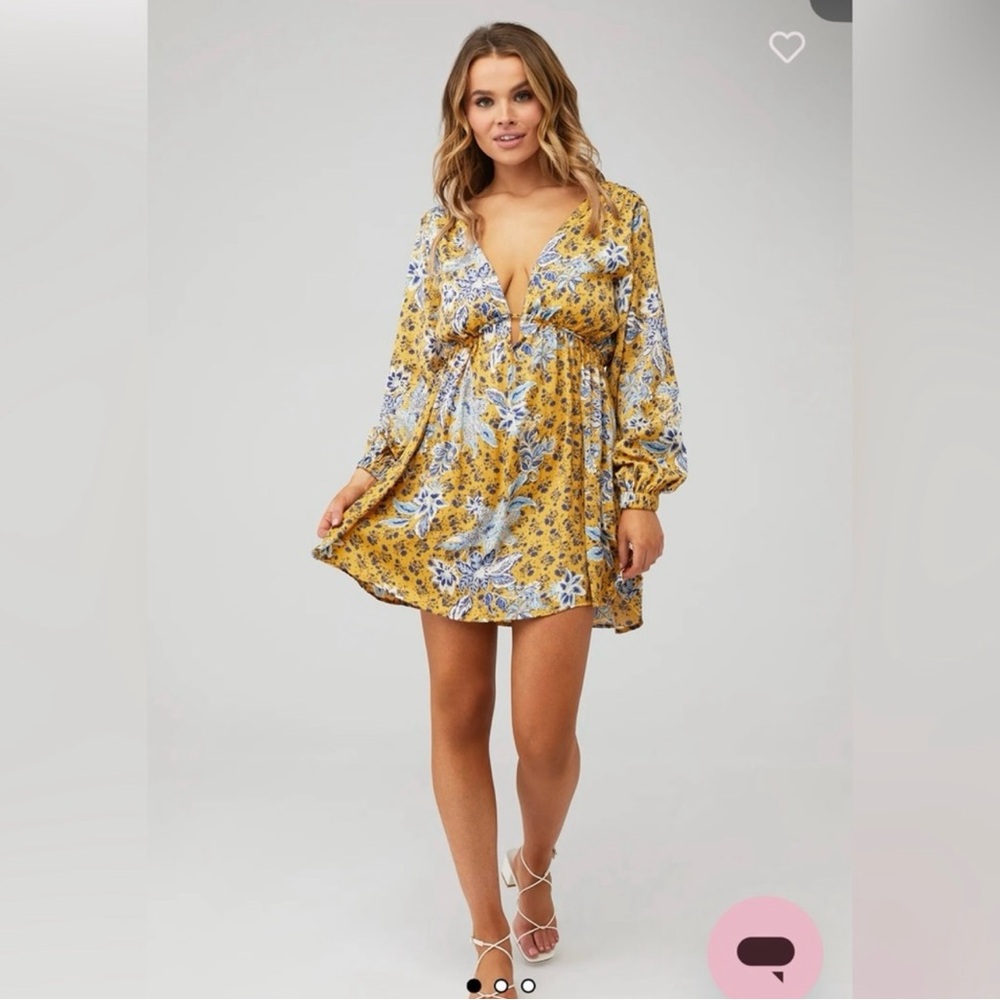 Free People Yellow Soli Long Sleeve Dress